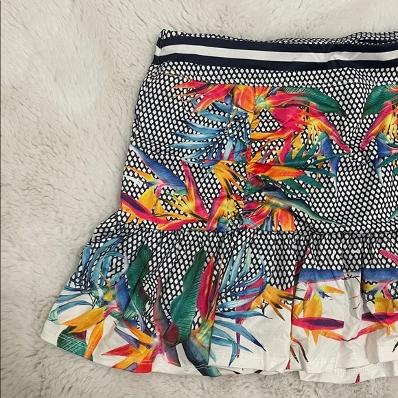 Lucky in Love Copa Ruche Skirt in a multicolored tropical print. - Picture 2 of 8